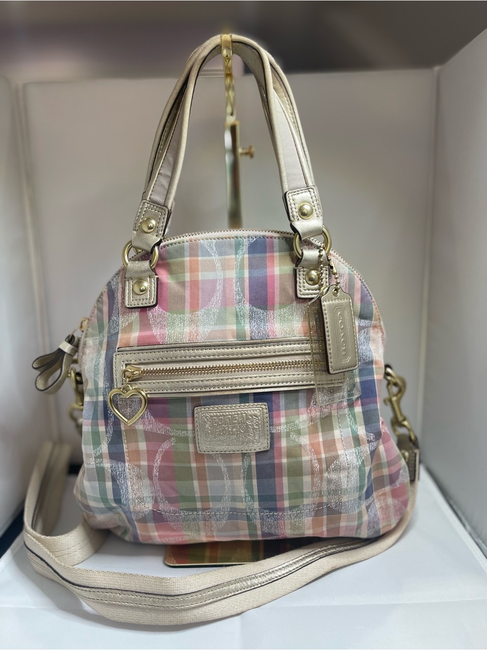 Coach Poppy Daisy Madras Plaid Dome Satchel (F23541)